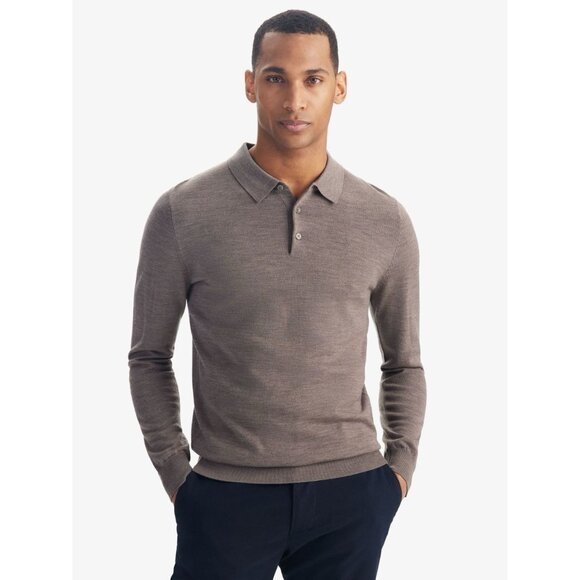 John Henric Brown Merino Polo Sweater Shirt Mens XL Neutral Fine Knit - Picture 1 of 7